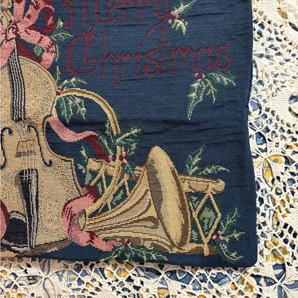 Merry Christmas Tapestry Pillow Sham Navy 16” x 16” - Picture 4 of 5